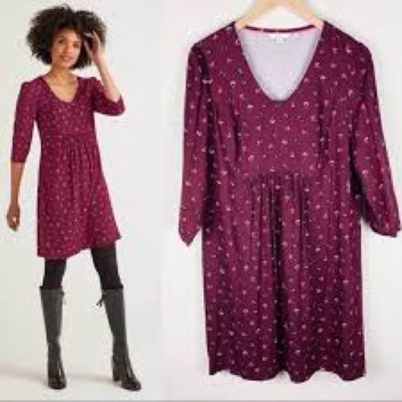 Boden Red V-Neck Fit and Flare Midi Dress - Picture 1 of 11